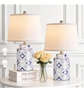 Qimh Chinoiserie Ceramic Table Lamps for Living Room, Small Bedside Lamps Set of 2 with Linen Lam...