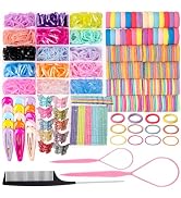 Teenitor Hair Accessories for Girls, Colorful Elastic Hair Ties Set with Hair Clips, Glitter Bobb...