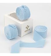 MEEDEE Light Blue Chiffon Ribbon 1 Inch Fringe Ribbons Baby Blue Chiffon Silk Frayed Edge Ribbon ...