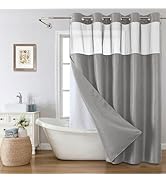 eachope No Hook Waffle Weave Shower Curtain with Snap-in Fabric Liner Set,Grey Shower Curtains fo...