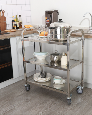 Stainless Steel Cart on Wheels,3-Tier Stainless Steel Utility Cart for Kitchen, Tool Room, Workshop