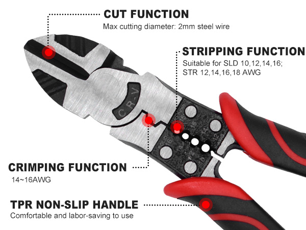 Wire Stripper Crimper Cutter Long Nose Pliers Diagonal Side Cutting Linesman Pliers