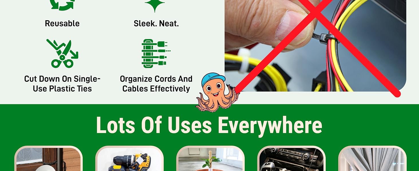 Versatile hook and loop tape available in multiple widths for everyday organization projects