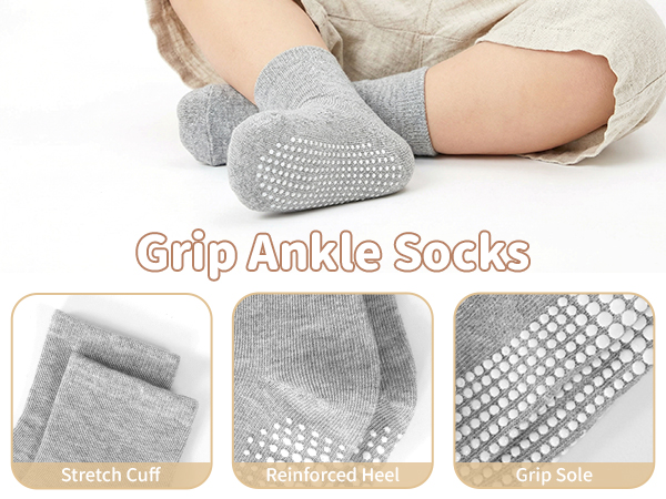 Tphon Baby Non-Slip Grip Ankle Socks 12 Pack-Designed for a healthy,safe,happy childhood