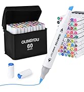 OLINGYOU alcohol markers brush tip, 60 Colors Brush & Chisel Permanent Alcohol Markers Set, Dual ...
