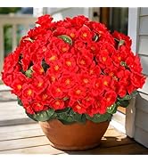AmberFun Artificial Flowers for Outdoors, 6 Bundles Realistic Silk Fake Red Geraniums, UV Resista...