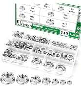 Aienxn 140PCS 7 Metric Sizes 304 Stainless Steel Hex Flange Nuts Assortment Kit -M3, M4, M5, M6, ...
