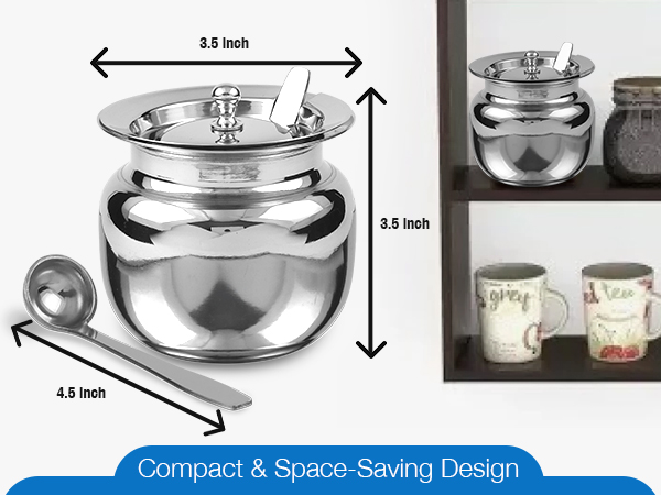 stainless steel oil container indian cookware sugar dispenser with spoon
