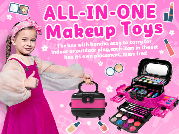 Kids Makeup Kit for Girl, Princess Toys Kids Makeup Sets Gifts for 3 4 5 6 7 8 9 10 11 12 Year Old
