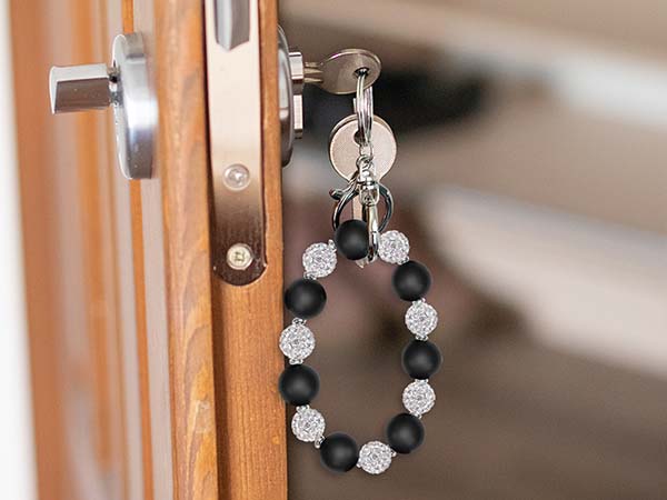 Silicone Beaded Wristlet Keychain Black