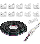 5Pin RGBW LED Strip Connectors 10mm Solderless 10 Pcs with 16.4ft Extension Cable 5 Conductor for...