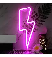 YouOKLight Lightning Bolt Neon Sign Lights, LED Wall Light Night Lights, Battery or USB Powered N...
