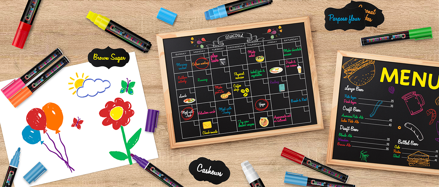 Liquid Chalk Markers - 8 Vibrant colors, erasable, non-toxic, water-based, reversible tips