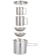 DZRZVD Portable Stainless Steel Camping Kettle Pot Set 5pcs,1.2L Kettle Pot with Handles and Lid ...