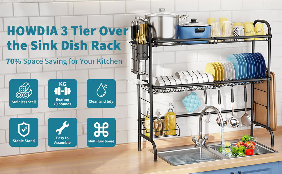 over the sink dish drying rack