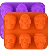 HUAKENER 2 Pack Skull Cake Pan, 6 Cavity Skull Cake Molds, Silicone Skull Baking Pan for Mini Cak...