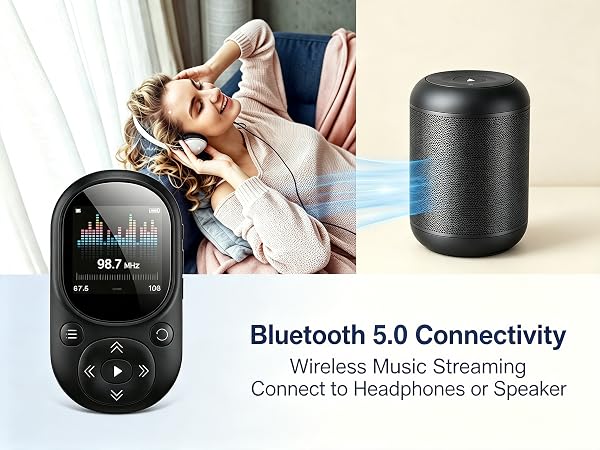 Wireless Bluetooth MP3 music player paired with portable Bluetooth speaker for home
