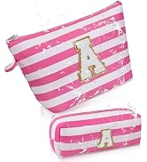 Initial Makeup Bag Personalized Stripe Cosmetic Bag Cute Waterproof Travel Toiletry Bag Birthday ...