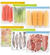 roonoo 6 Pack Dishwasher Safe Reusable Gallon Freezer Bags Food Storage Bags, Extra Thick Leakpro...