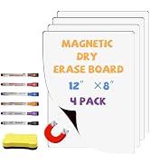 Magnetic Whiteboard for Fridge White Board 12"X8" 4 Pack Magnetic Dry Erase Board with 6 Markers ...
