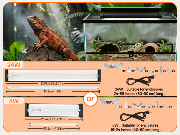 Terrarium Light Hood for 16-24 inches tank setup ensuring D3 synthesis and calcium absorption.