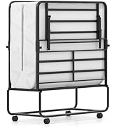 Giantex Twin Folding Bed Frame with Mattress, 75" x 38" Portable Rollaway Guest Bed with Memory F...