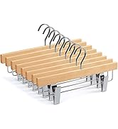 TOPIA HANGER Natural Wood Skirt Hangers, Wooden Pants Hangers with Clips, Luxury Jeans Hanger wit...