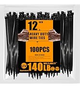 Black Zip Ties140 Pounds Tensile Strength12 Inchx0.3 Inch 100 pcs, Heavy Duty Wire Ties for indoo...