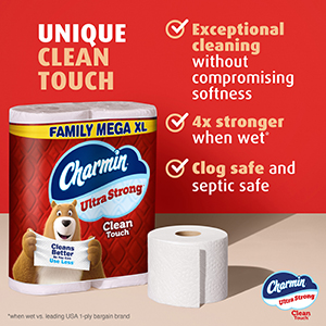 Unique Clean Touch. Exceptional cleaning, 4x stronger when wet, clog safe and septic safe.