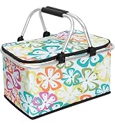 KEFOMOL Insulated Picnic Basket,Collapsible Cooler Bag,32L Grocery Basket with Lid,2 Sturdy Handl...