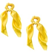 2Pcs Yellow Bow Satin Scrunchies,Satin Scrunchy,Ribbon Ponytail Scarf Hair Tie Rope Scrunchies El...