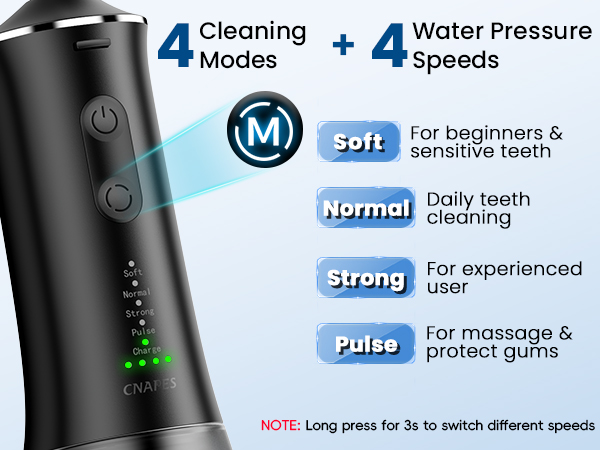 water flosser with 4 cleaning modes and 4 water pressure