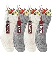 Doitory Christmas Stockings 18 Inches,Long Knitted Stocking with Name Tags, Christmas Decoration ...