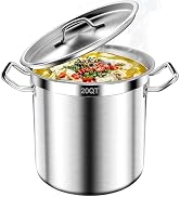 Stainless Steel Stockpot with Lid, 20QT Large Stock PotHeavy Duty Tri-Ply Bottom Commercial Grade...