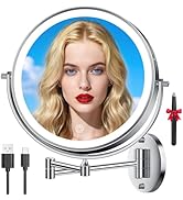 10'' 30X/1X Wall Mounted Lighted Makeup Mirror, 5000mAh Rechargeable Double-Sided Magnifying Mirr...