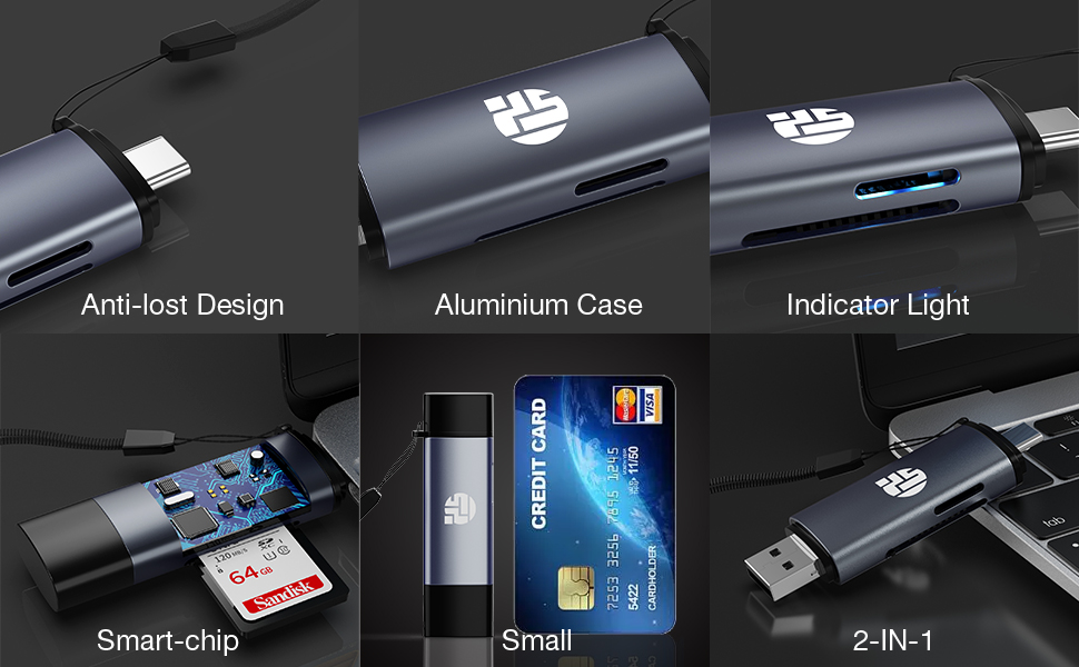 Micro SD Card Reader USB C USB 2.0 Portable Memory Card Reader