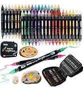Smilo 36 Color Acrylic Paint Markers Set with Automatic Ink Control, Dual Tip (Brush & Bullet) Fa...