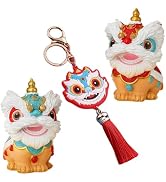 ZHUOAOO Chinese Lion Dance Statue Set -Lion Ornaments & Lion Dance Keychain, Traditional Dancing ...