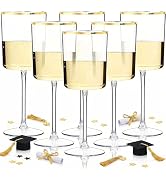 Ciaell 12 Pack Plastic Wine Glasses - 10 Oz Plastic Wine Glasses with Stem - Gold Rim Disposable ...