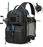 oinitiry Fishing Sling Bag, Lightweight Fishing Tackle Bag with Rod Holder | Water-resistant & Co...