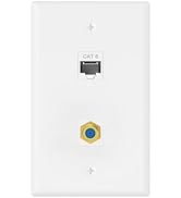Tecmojo Ethernet Coax Wall Plate (UL Listed), 2 Port Cat6 Keystone Coupler and 3GHz Gold Plated C...