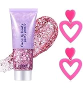 Go Ho Pink Body Glitter Gel and 2 PCS Hot Pink Heart Earrings for Women,Sparkle Pink Holographic ...