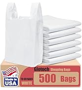 Glotoch 500 Pcs - Plastic T-shirt Bags Plain White, 11.5 x 6.5 x 21" Plastic Shopping Grocery Bag...