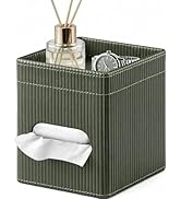 Fanousy Tissue Box Cover with Storage Tray, PU Leather Square Tissue Box Holder, Modern Cube Faci...