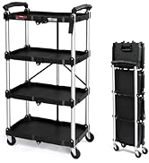 TUFFIOM 4-Tier Folding Utility Cart, Foldable Rolling Cart with Wheels, 264LBS Weight Capacity & ...