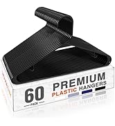 HOUSE DAY Black Plastic Hangers 60 Pack, Clothes Hangers with Non Slip Hooks, Durable & Space Sav...