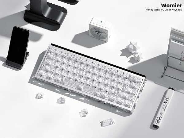 Honeycomb Clear Keycaps, Black Shine Through Keycaps, Jelly Keycap Transparent keyboard Cap