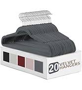 MOONLIGHT20015 Velvet Hangers 20 Pack - Non Slip Gray Felt Hangers with 360° Rotatable Swivel Hoo...