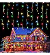 kemooie Outdoor Christmas Lights, 400 Led 26.2FT x3.3FT Hanging Curtain Lights, Connectable 8 Lig...