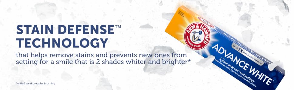 stain defense technology that helps remove stains and prevents new ones from setting arm and hammer